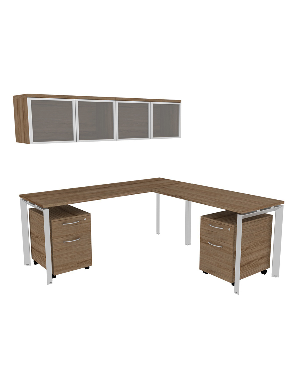 L-shaped Work Station with wall hutch and pedestals