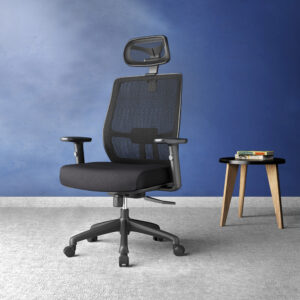 ErgoBreeze, Black frame, Black mesh back, Mid-back chair, tilt/swivel-WITH HEADREST